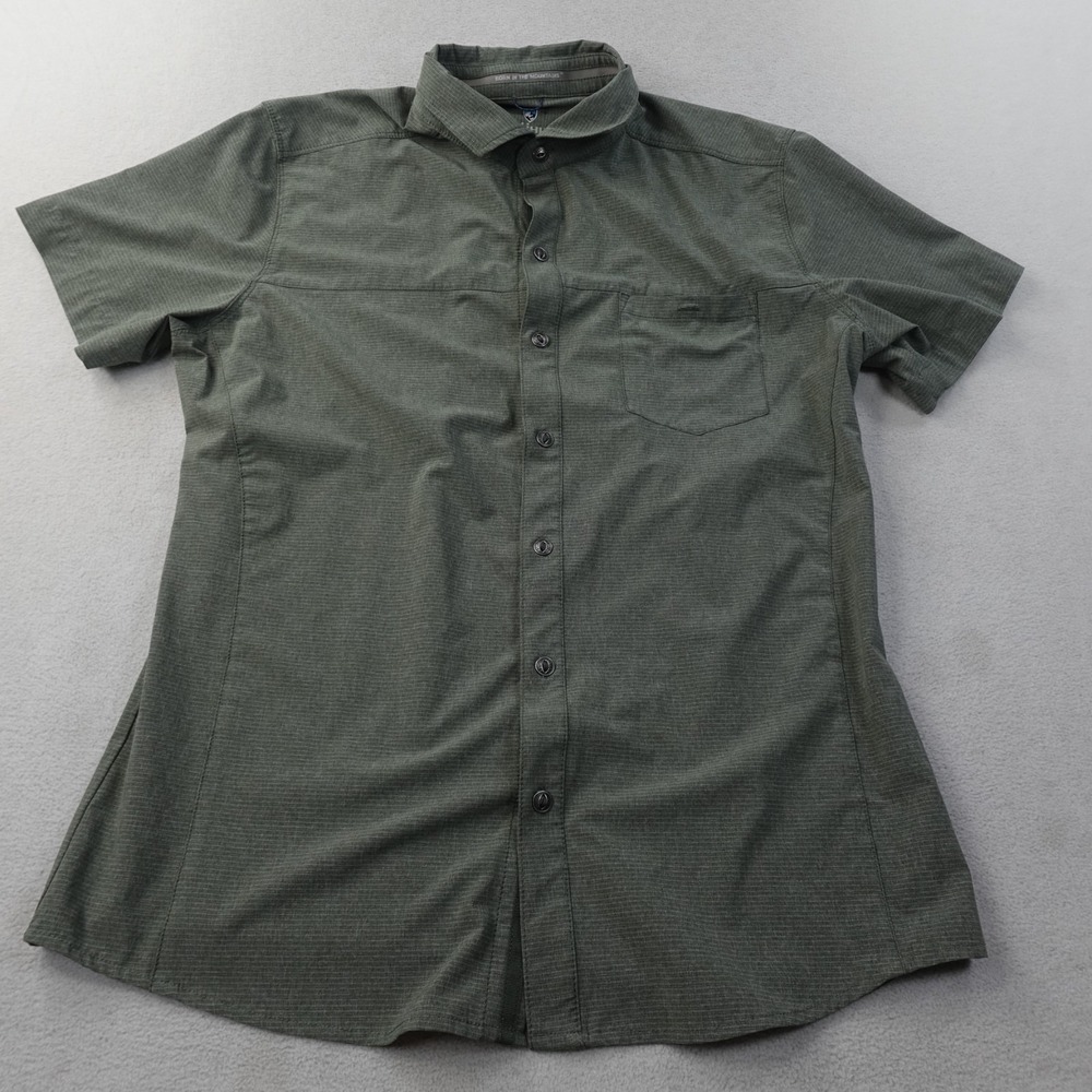 Kuhl Optimizr Shirt Mens M Green Short Sleeve Button Up UPF 40 Stretch 7316